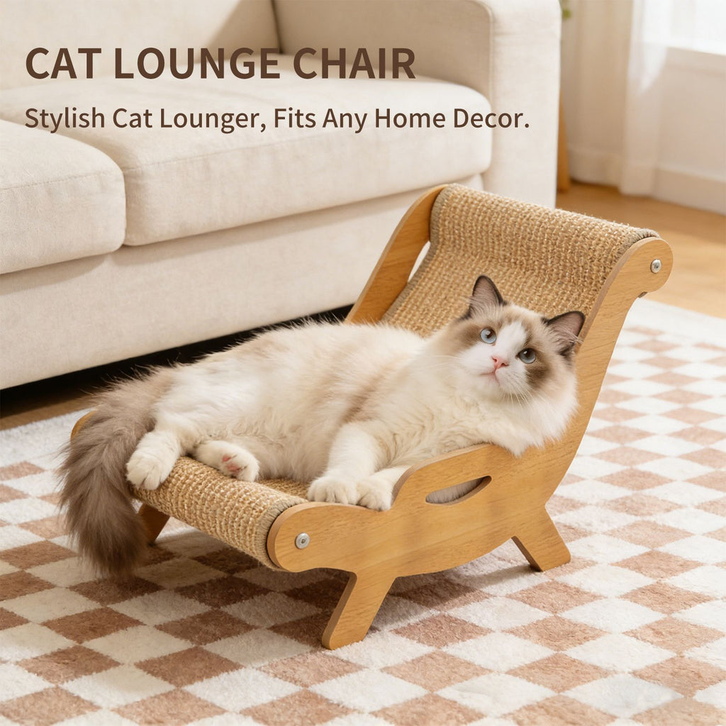 2026 New 2-in-1 Cat Recliner Scraper Board & Sofa Bed - Scratch Resistant, Low Lint Wooden Cat Scratcher Bed with Replaceable Scratching Pad, Multi-Functional Cat Furniture for Indoor Cats