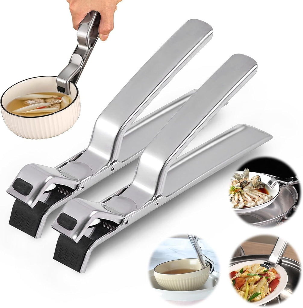 2026 New Hot Plate Gripper, Upgrade Hot Plate Gripper Tongs, Anti-Scald Stainless Steel Bowl Clip, Multi Angle Pan Clips Tool, Kitchen Utensil For Bowls Pans Dishes (2)