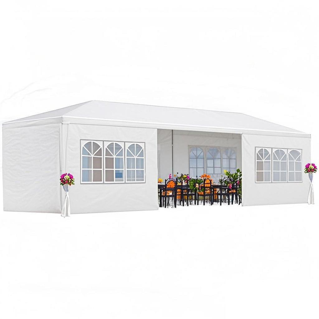 20′L × 10′W × 8.2′H Outdoor Waterproof Canopy Gazebo Patio Party Tent with 4 Window Sidewalls, 2 Zipper Walls for Wedding, Backyard Event & Temporary