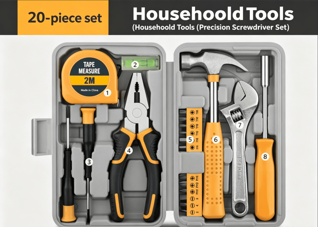 20PCS Household Tool Kit, All-in-One DIY Repair Hand Tool Set with Storage Case for Home Maintenance, Furniture Assembly
