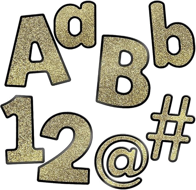219 Piece 4 Inch Gold Glitter Bulletin Board Letters for Classroom, Alphabet Letters, Numbers, Punctuation & Symbols, Cut Out Letters for Bulletin Board