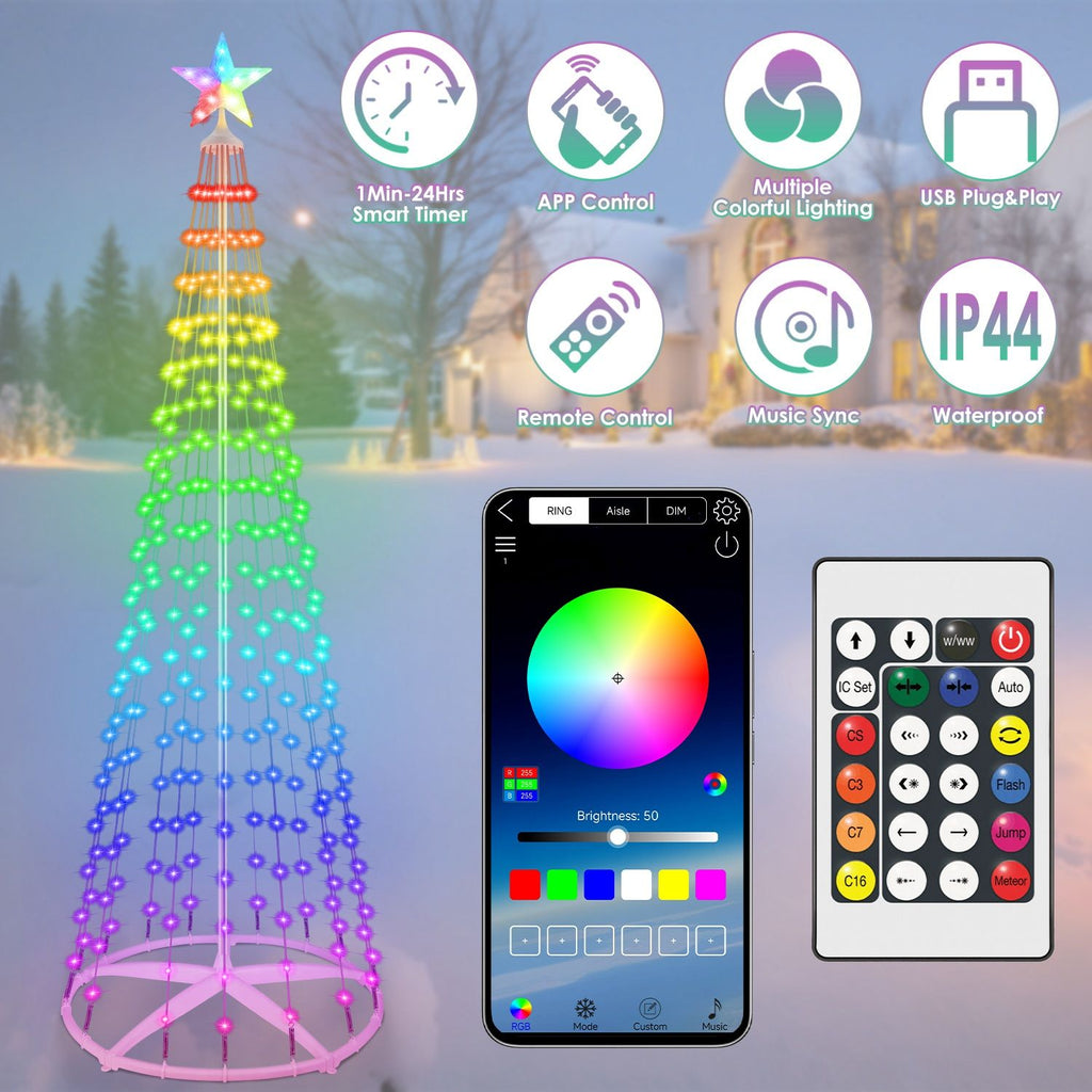 2.1M LED Smart Christmas Cone Tree Outdoor Lighted Christmas Tree Light with App Control Remote Control IP44 Waterproof Timer 210 Modes for Indoor Outside Yard Display