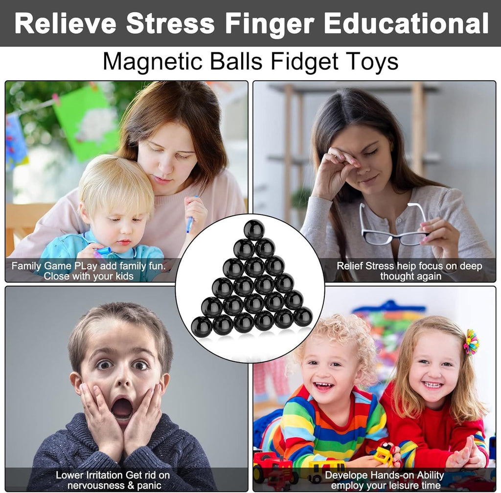 21Pcs Magnet Black Ball Fidget Toy, DIY Hematite Stones Toys for Adults, Science Kit for Anxiety Relief
