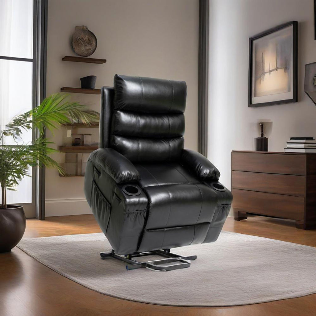 21"seat width,large size Electric Power Lift Recliner Chair Sofa for Elderly, 8 point vibration Massage and lumber heat, Remote Control, Side Pockets and Cup Holders, cozy fabric, overstuffed arm pvc