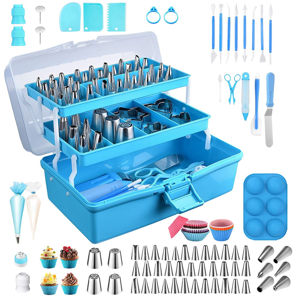 236Pcs Cake Decorating Kit Baking Tools Accessories Cake Decorating Supplies with Piping Tips Couplers and Bags Cookie Cutters Baking Cups Scrapers Flower Lifter with Storage Box