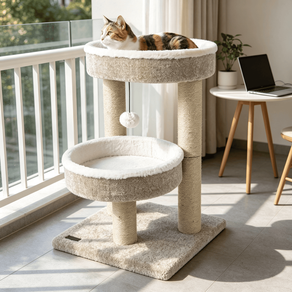 24' Cat Towerwith 2  Plush Perches ,Scratching Posts Dangling Ball Vertical Pet Playground for Cats