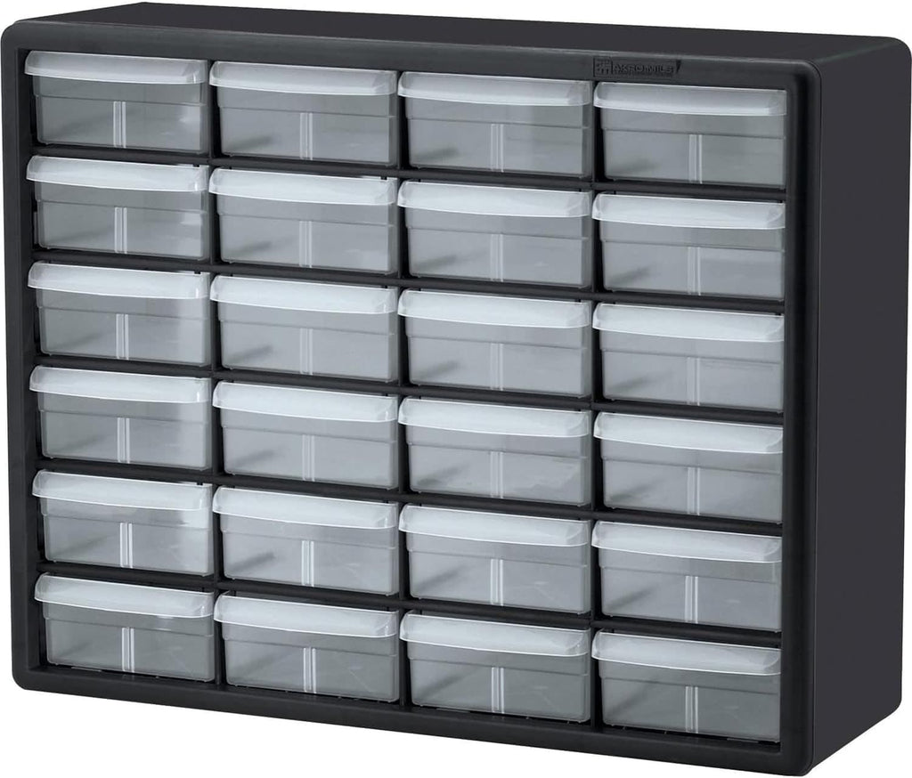 24-Drawer Plastic Drawer Storage Cabinet for Garage Organization, Bead Organizer, Building Bricks Storage, Teacher Toolbox, Makeup Organizer, 20" W x 6" D x 16" H, 10124 Black