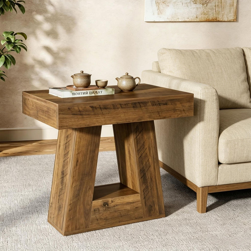 24' Narrow Side Table with Trapezoid Base 2-Tier End Table for Living Room Bedroom Hallways Modern Minimalist Design