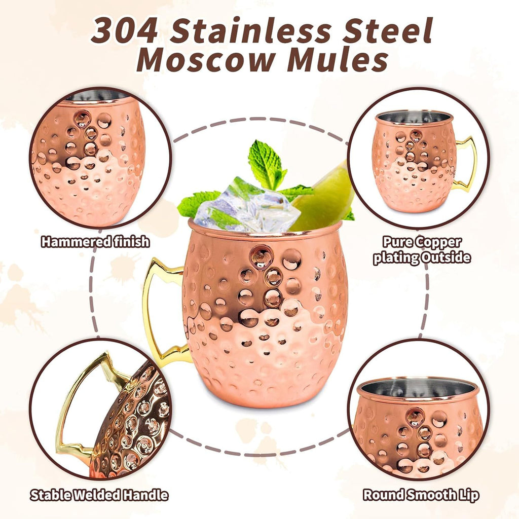 24 Pack 12 oz Moscow Mule Mugs Set Copper Cups Bulk Stainless Steel Rose Gold Moscow Mule Cups Tarnish Resistant Hammered Finish Chilled Coffee Mugs for Wedding Gift Cocktail Drinkware