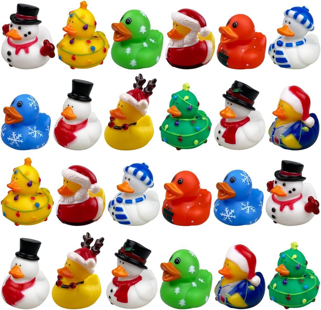24 Pack Christmas Rubber Ducks Bath Toys for Kids Boys Girls Toddlers Christmas Party Favors Stocking Stuffers Gifts