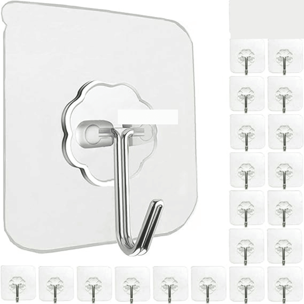 24 Pack Heavy Duty Self Adhesive Hooks  Max Transparent Waterproof