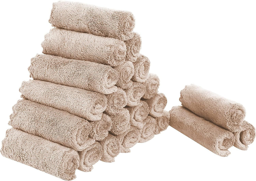 24 Pack Kitchen Dishcloths - Does Not Shed Fluff - Reusable Dish Towels, Dish Cloths, Super Absorbent Coral Fleece Cleaning Cloths, Nonstick Oil Washable Fast Drying, 10 x 10 Inch (Brown)