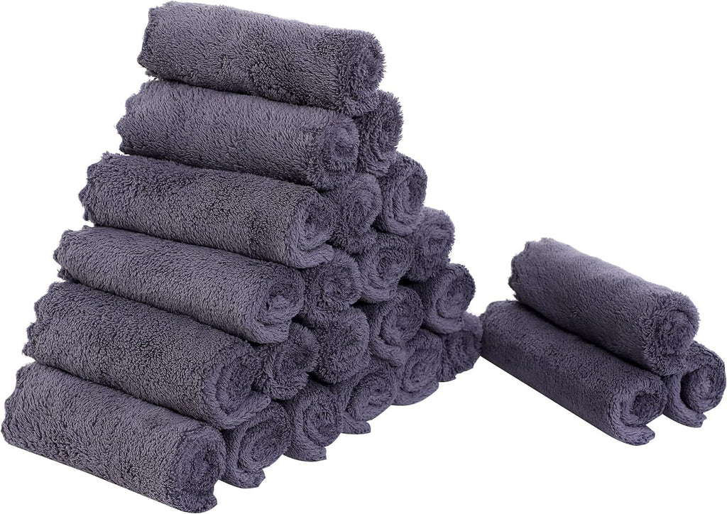 24 Pack Kitchen Dishcloths - Does Not Shed Fluff - Reusable Dish Towels, Dish Cloths, Super Absorbent Coral Fleece Cleaning Cloths, Nonstick Oil Washable Fast Drying, 10 x 10 Inch (Grey)