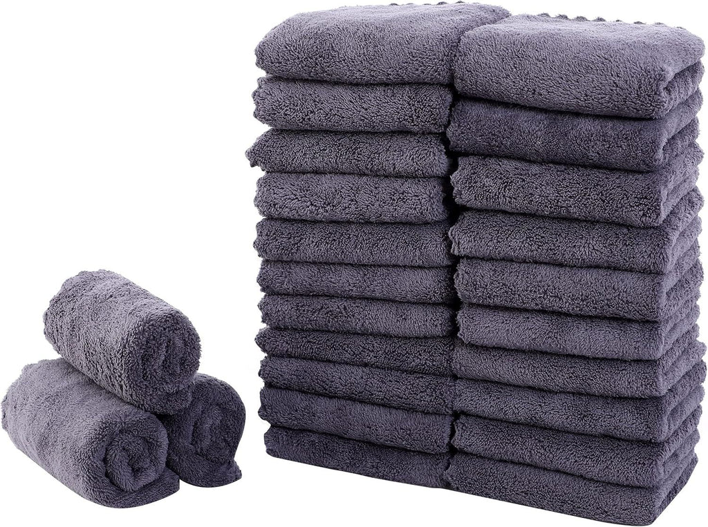 24 Pack Kitchen Dishcloths - Does Not Shed Fluff - Reusable Dish Towels, Dish Cloths, Super Absorbent Coral Fleece Cleaning Cloths, Nonstick Oil Washable Fast Drying, 10 x 20 Inch (Grey)