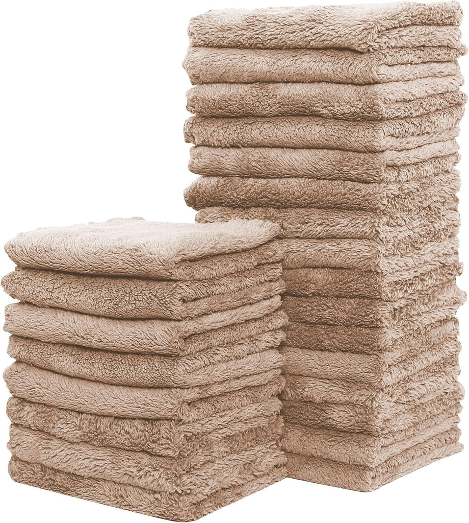 24 Pack Kitchen Dishcloths - Does Not Shed Fluff - Reusable Dish Towels, Dish Cloths, Super Absorbent Coral Fleece Cleaning Cloths, Nonstick Oil Washable Fast Drying, 7 x 9 Inch (Brown)