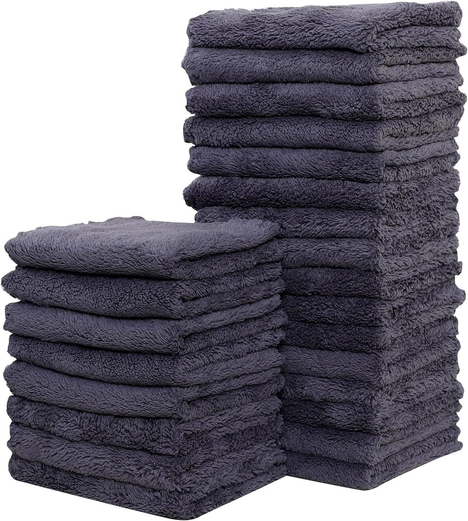 24 Pack Kitchen Dishcloths - Does Not Shed Fluff - Reusable Dish Towels, Dish Cloths, Super Absorbent Coral Fleece Cleaning Cloths, Nonstick Oil Washable Fast Drying, 7 x 9 Inch (Grey)