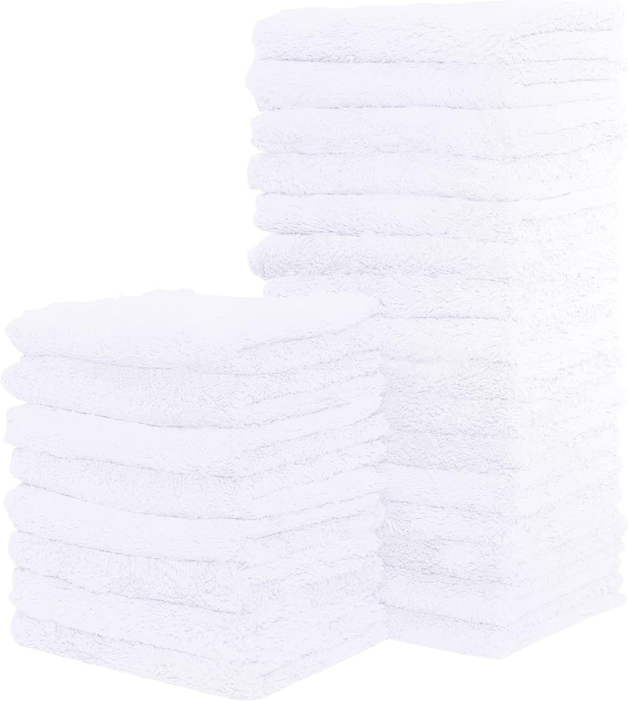 24 Pack Kitchen Dishcloths - Does Not Shed Fluff - Reusable Dish Towels, Dish Cloths, Super Absorbent Coral Fleece Cleaning Cloths, Nonstick Oil Washable Fast Drying, 7 x 9 Inch (White)