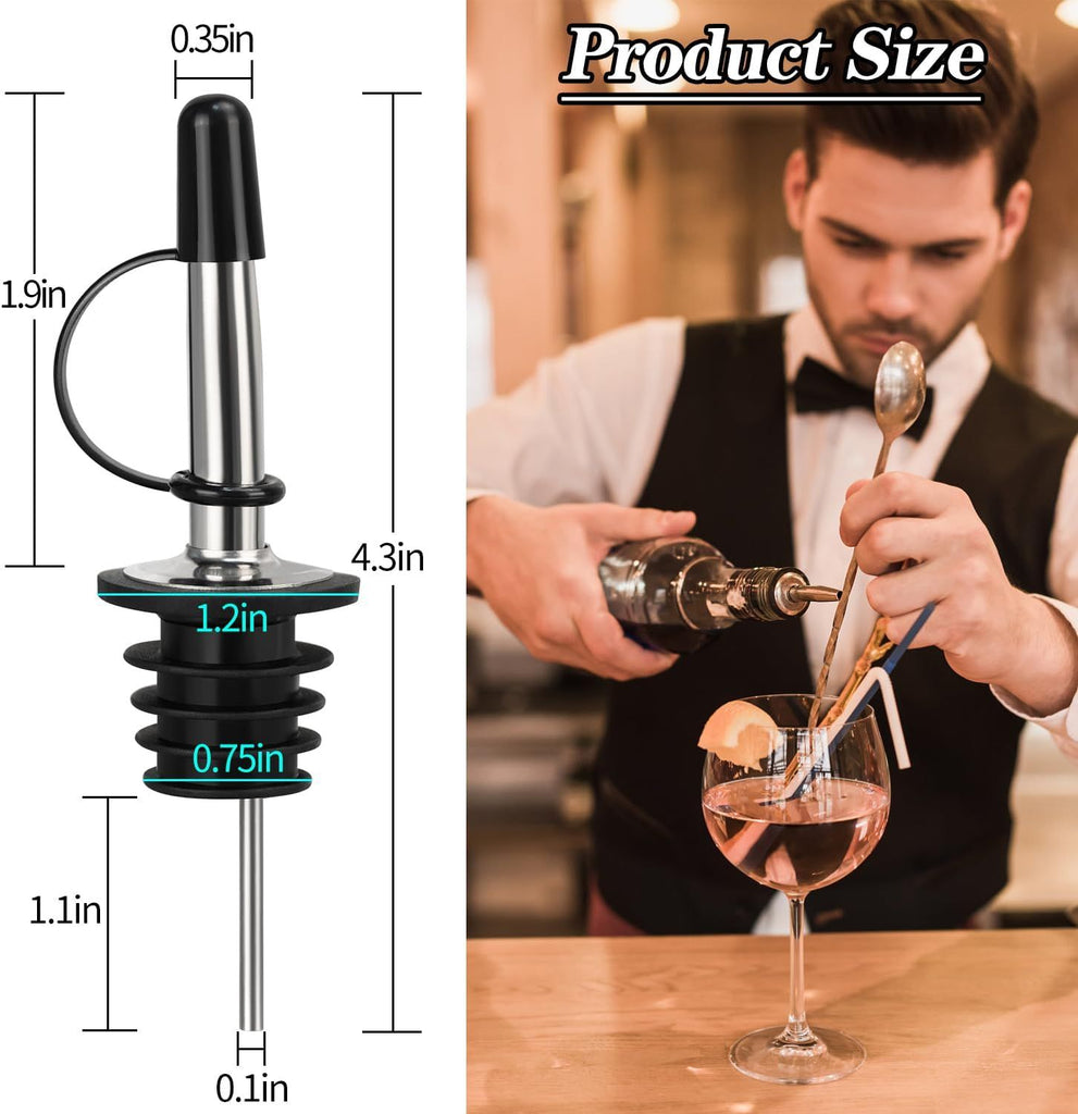 24 Pack Liquor Pour Spout, Stainless Steel Classic Bottle Pourers with Rubber Dust Cap, Speed Wine Bottle Pourer for Liquor Bottle, Oil Bottles