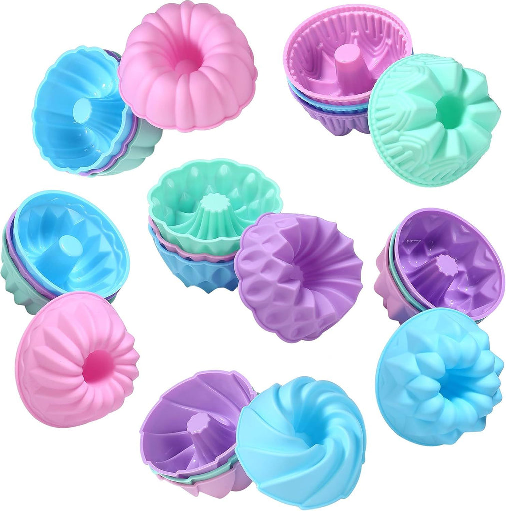 24-Pack Silicone Molds - Nonstick 3-Inch Silicone Donut Mold, Baking Cups, Donut Pan, Muffin, Jello, Bagel Pan - Oven, Microwave, Dishwasher Safe