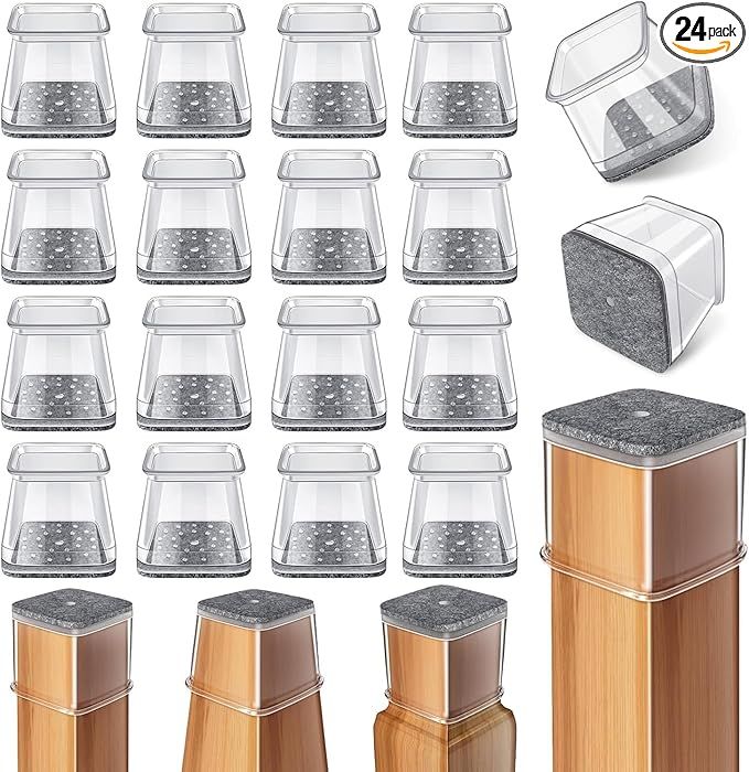 24 Pcs Chair Leg Floor Protectors Square Silicone Leg Pads Caps