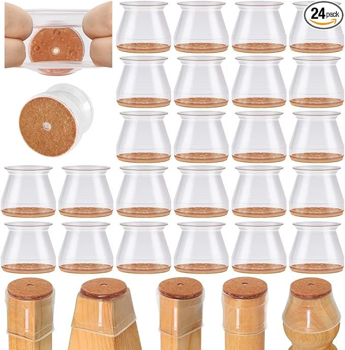 24 Pcs Chair Leg Hardwood Floors Silicone Covers  Wood