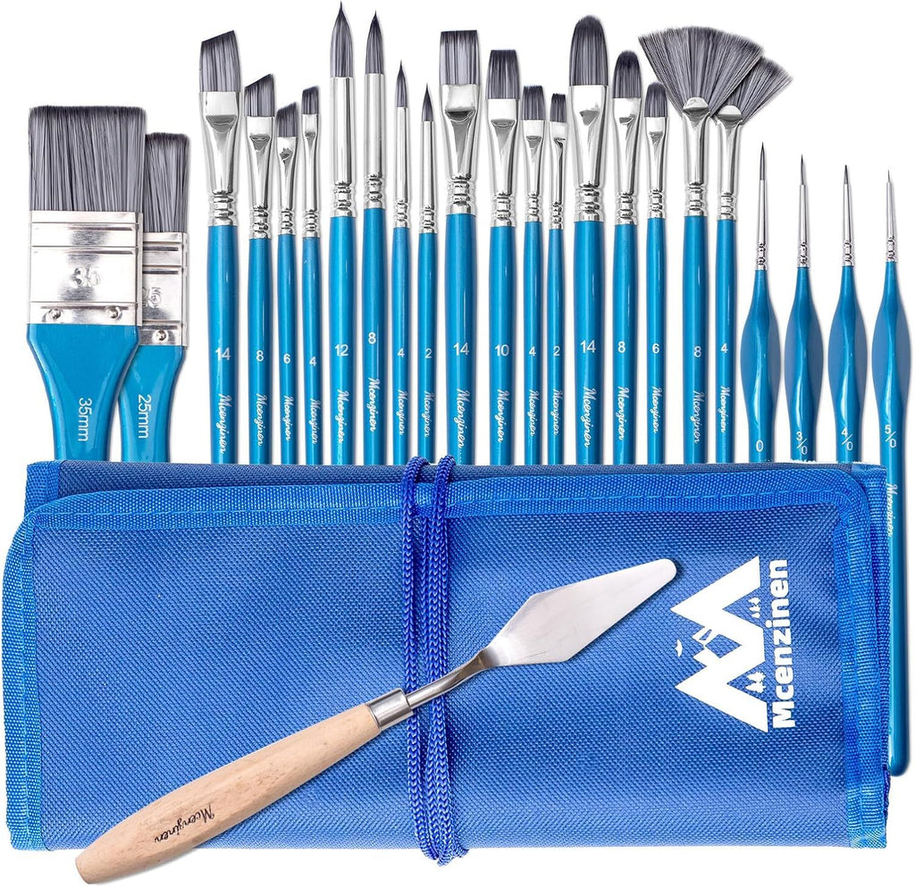24 Pcs Paintbrush Set, Professional Artist Oil Paint Brushes, Birch Wood Paintbrushes with Ergonomic Handle,Suitable for Oil, Watercolor, Acrylic, Digital Art, and Face Painting