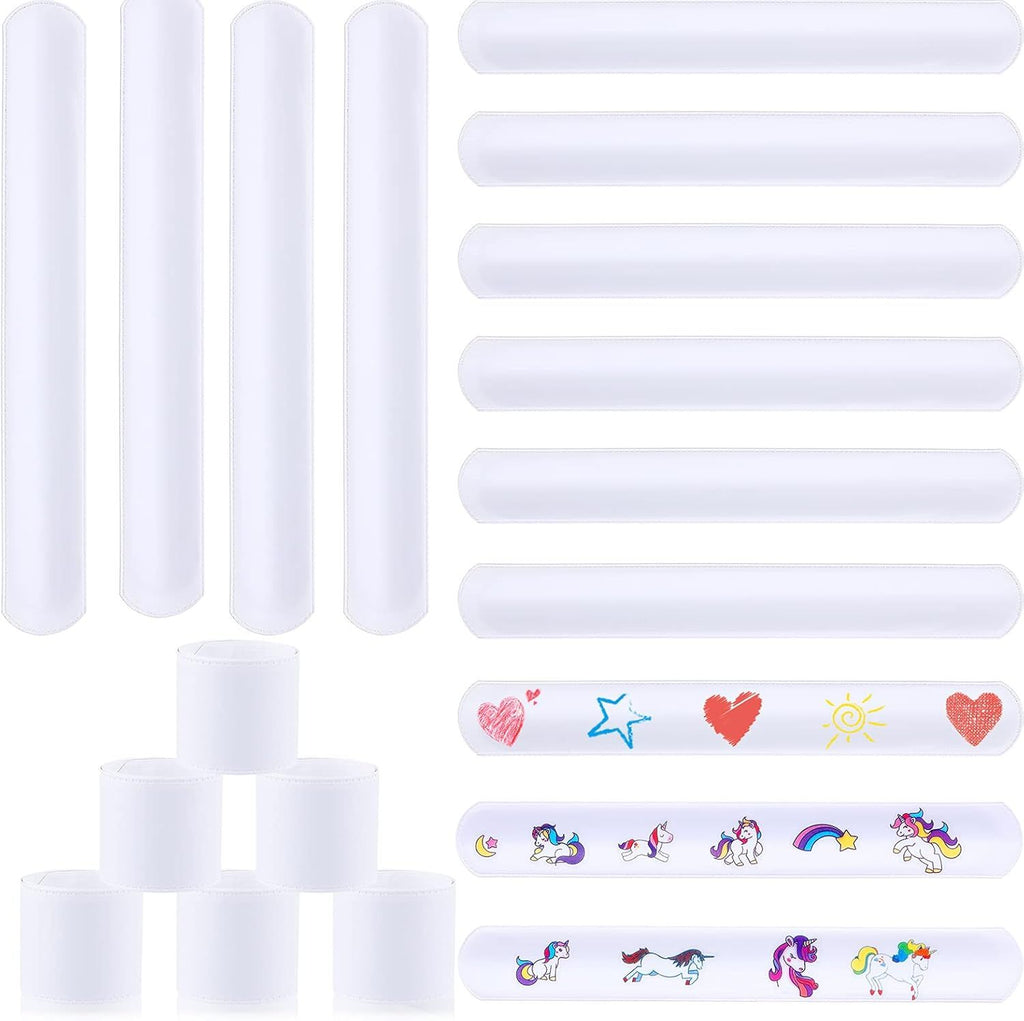 24 Pcs White Slap Bracelets 8.7 x 1.2 Inch DIY Slap Bracelets for Kids Bulk Blank Bands Plastic Plain Snap Party Wristband for School Craft Projects Birthday Halloween Christmas Party