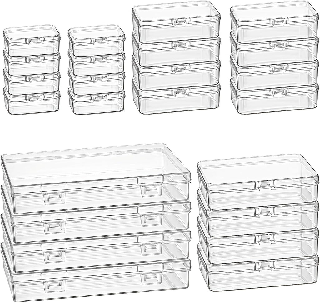 24 Pieces Mixed Sizes Rectangular Empty Mini Clear Plastic Organizer Storage Box Containers with Hinged Lids for Small Items and Other Craft Projects