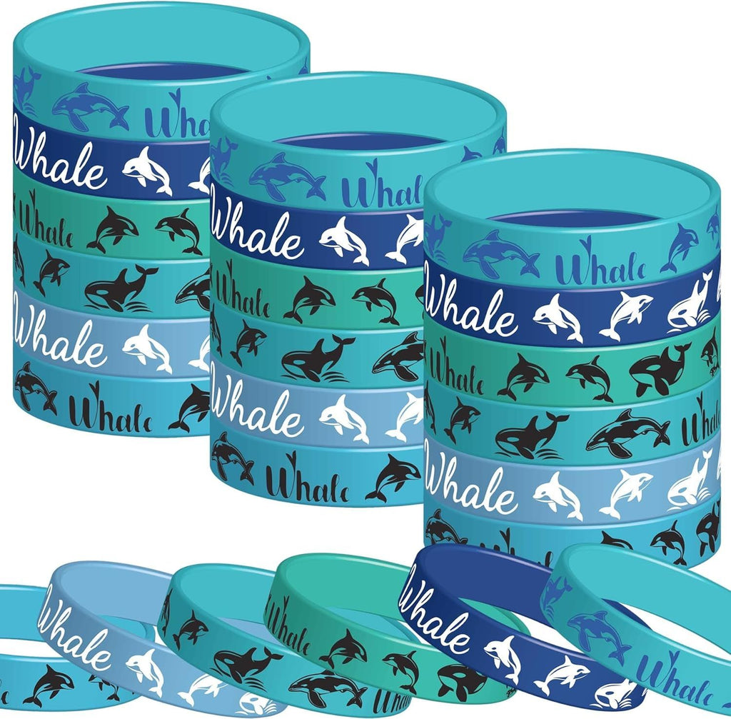 24Ct Whale Rubber Bracelets Party favors - Under The Sea Theme Ocean Killer Whale Orca Theme Party Supplies Decorations Birthday Silicone Wristbands Gifts