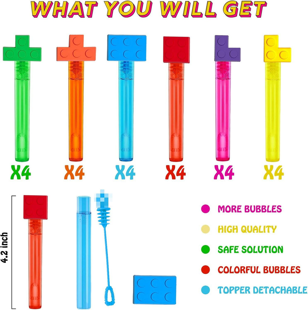 24Pcs Building Blocks Bubble Wands for Kids,Cute Bubble Wand for Birthday Party Supplies,Classroom Prizes Pinata Goodie Bag Stuffers Gifts
