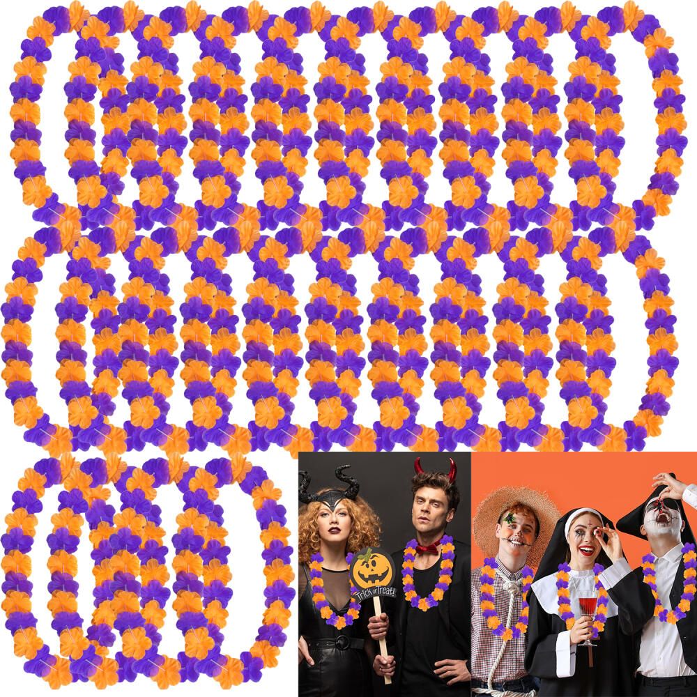 24pcs Halloween Leis Decor Halloween Leis Bulk Accessories Hawaiian Bulk Hula Dance Party Decor Trick Treating Activities Favors Supplies for Halloween Party