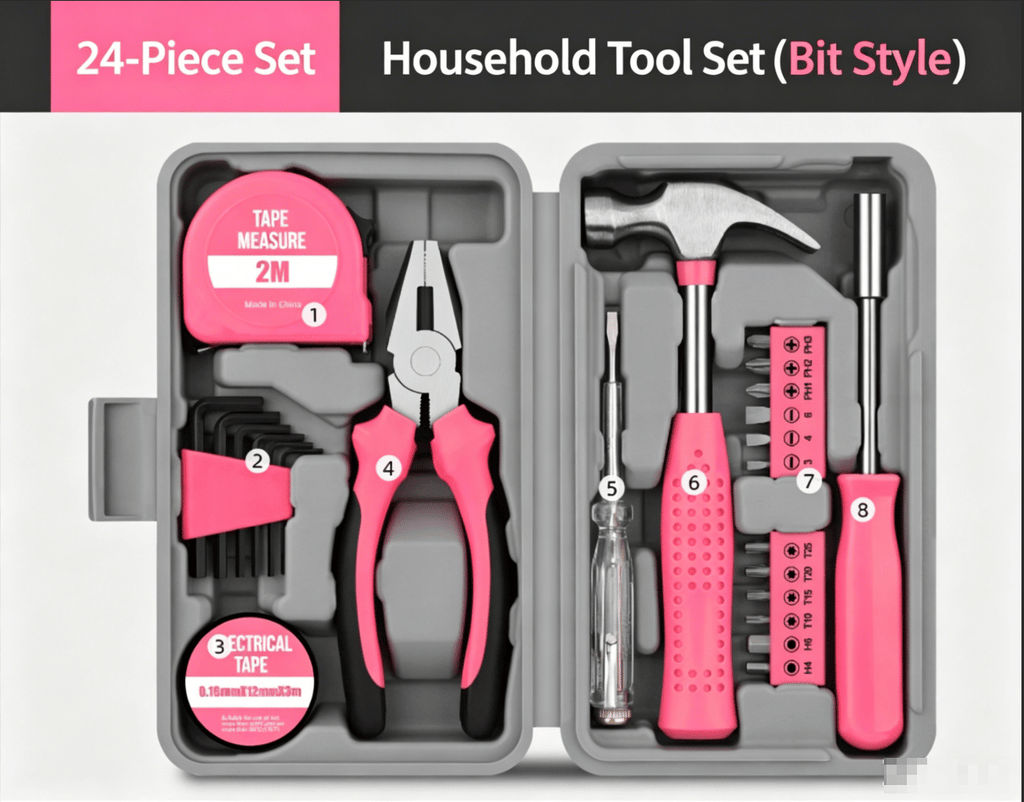24PCS   Household Tool Kit, All-in-One DIY Repair Hand Tool Set with Storage Case for Home Maintenance, Furniture Assembly