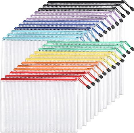 24pcs Mesh Zipper Pouch Bags, A4 Zipper Bags for Organizing Storage, Waterproof