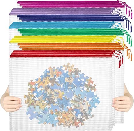 24pcs Mesh Zipper Pouch File Bags Puzzle Storage Bags,  Large Reusable Zipper