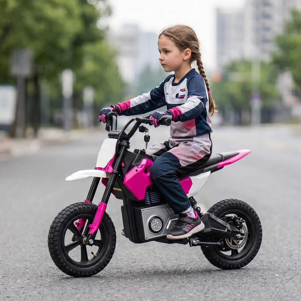 24V Kids Electric Motocross Ride On Motorcycle, 200W High Speed Hub Motor Dirt Bike Toy with Rear Shock Absorber, Adjustable Speed, LED Breathing Light & Wireless Music for Kids Ages 5-12