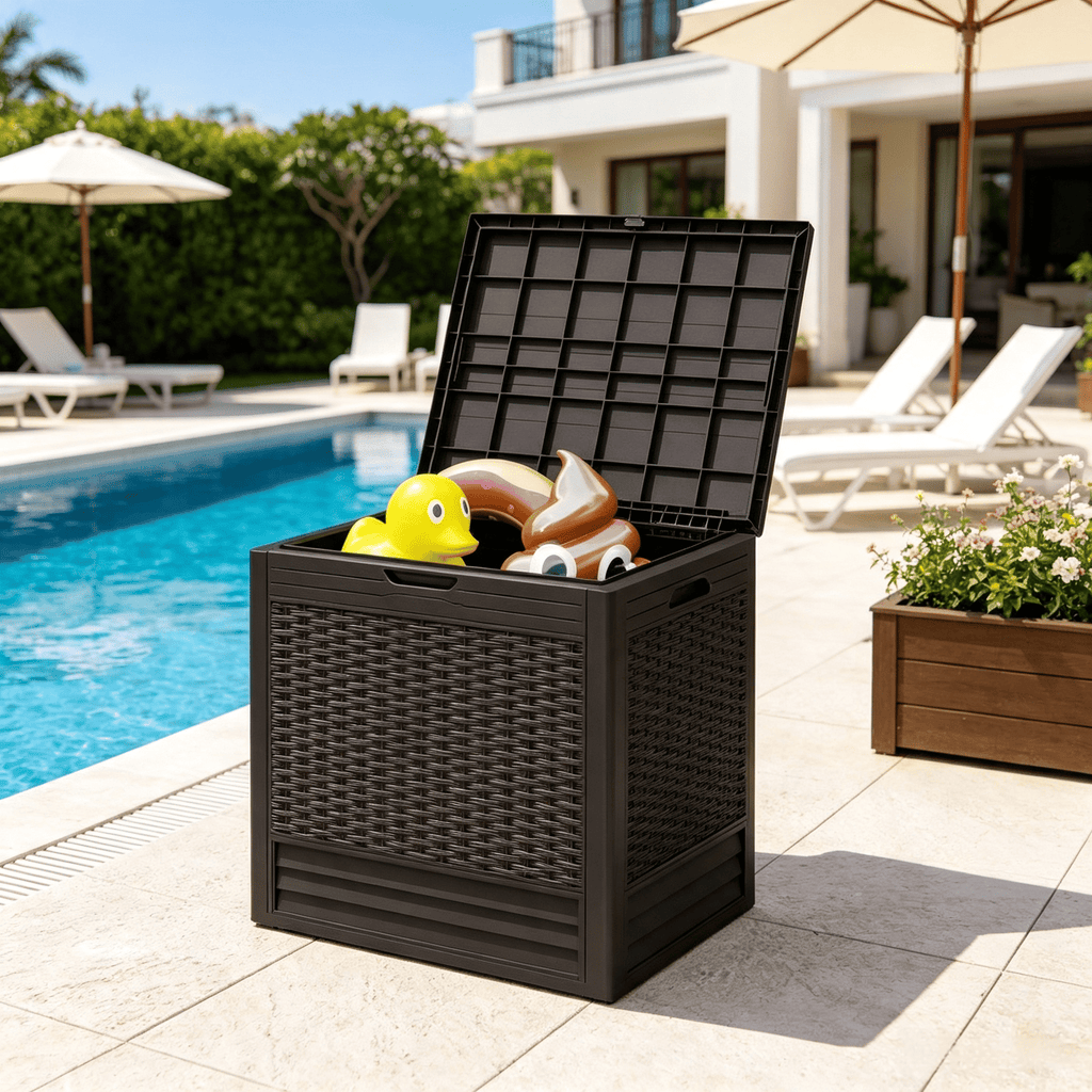25 Gallon Outdoor Storage Box with Rattan Pattern - Durable Weather-Resistant for Garden Patio Furniture