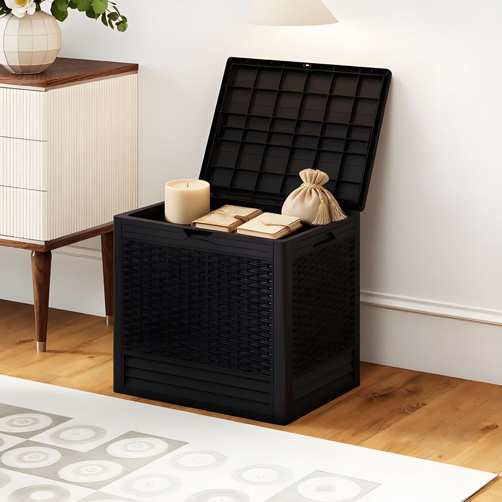 25 Gallon Outdoor Storage Box with Rattan Pattern for Garden Patio Furniture
