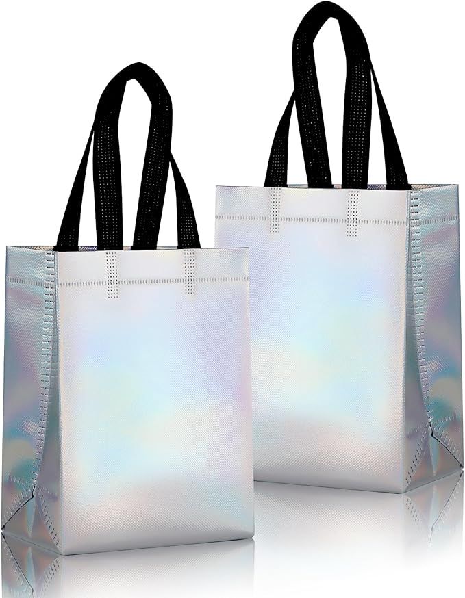 25 Pack Gift Bags with Handles Small Gift Bags, Non-woven Bag for Birthday, Baby Shower, Crafts, Christmas ,Party Supplies,Iridescent,5.9" L x 3.5" W x 8" H