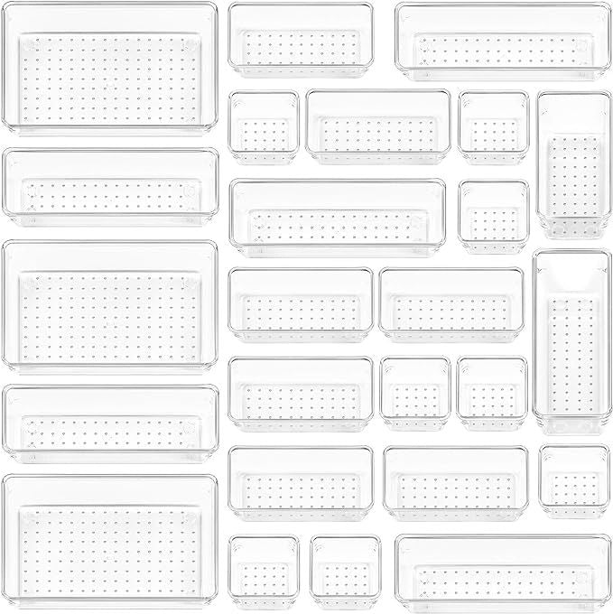 25 PCS Clear Plastic Drawer Organizers Set