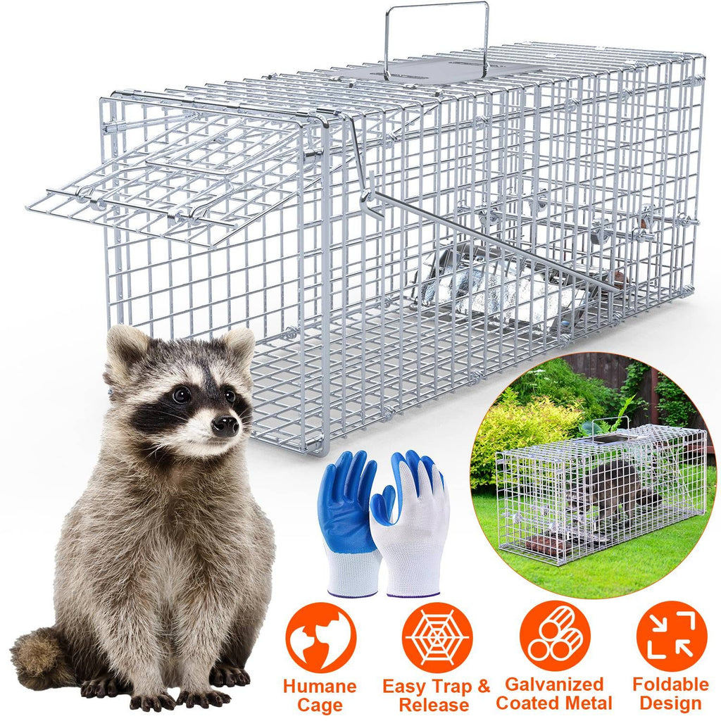 25.59Inch Live Humane Animal Trap Cage Heavy Duty Folding Catch And Release Rodent Cage For Rabbit Squirrel Possum Skunk Kitten Raccoon And More GPCT5437