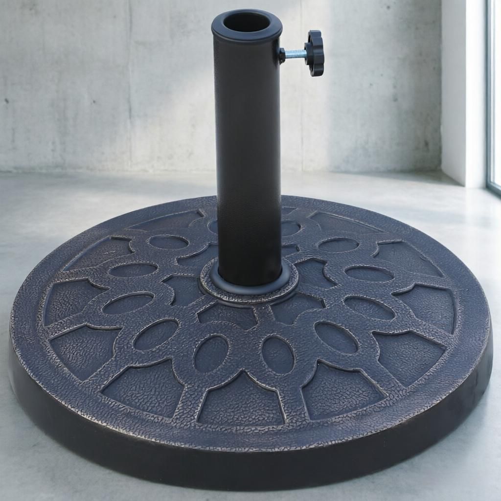 26 Lbs 18' round Resin Umbrella Base Stand Bronze Market Parasol Holder with Decorative Pattern for Φ1.5'' Φ1.89'' Pole Lawn Deck Backyard Garden
