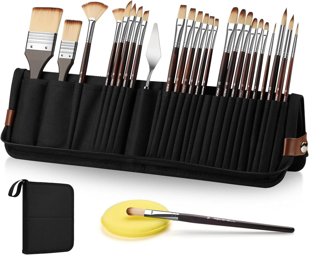 26pcs Paint Brush Set, Travel Watercolor Acrylic Paint Brushes with Flat, Filbert, Fan, Dagger