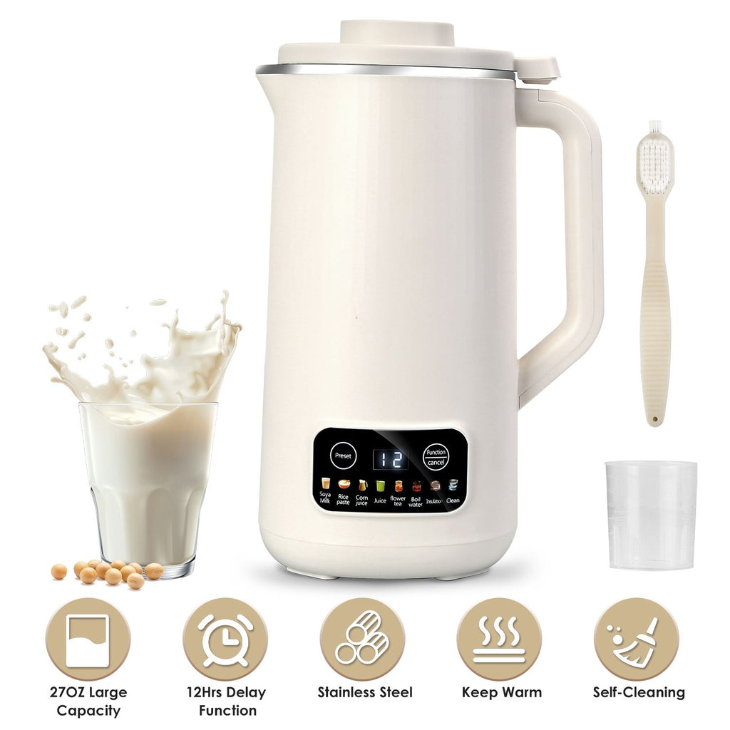 27OZ Nut Milk Maker with 12Hours Delay Function Self-Cleaning Keep Warm Automatic Soy Milk Maker Machine for Homemade Soya Milk Rice Paste Juice Corn Juice Flower Tea Boil Water GPCT5360