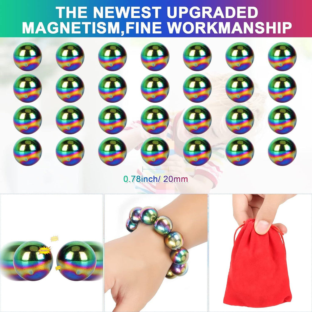 28Pcs Rainbow Stones Fidget Toy, 20mm DIY Mutual Attraction Desk Balls for Kids Adult