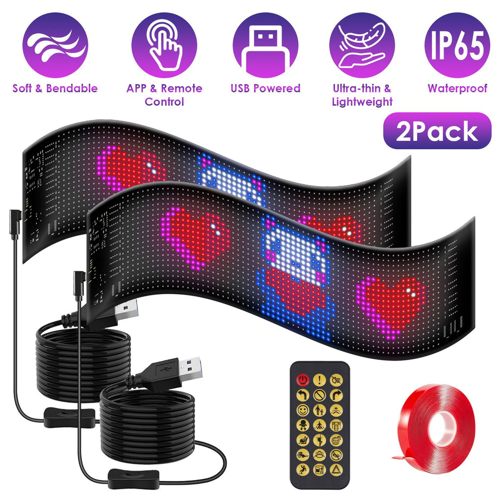 2Pack Devil Eyes Lights For Car Ultra-thin Programmable LED Car Signs with APP Remote Control DIY Design Text Patterns Animations GPCT5362