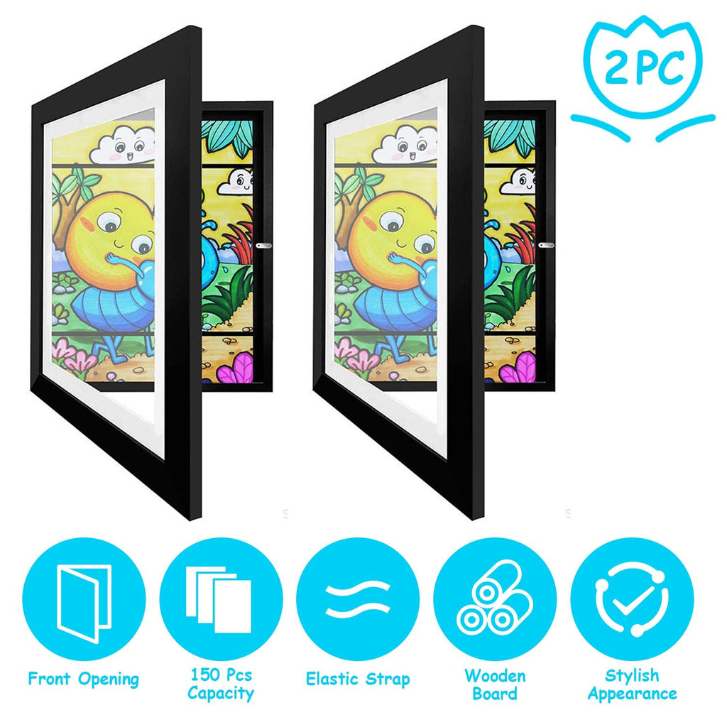 2Packs Kids Art Frame Front Opening Wooden Frame Artwork Display Storage Frame A4 Picture Frame Wall Display for Photo Art Projects Picture Children Drawing 12.99x9.52in