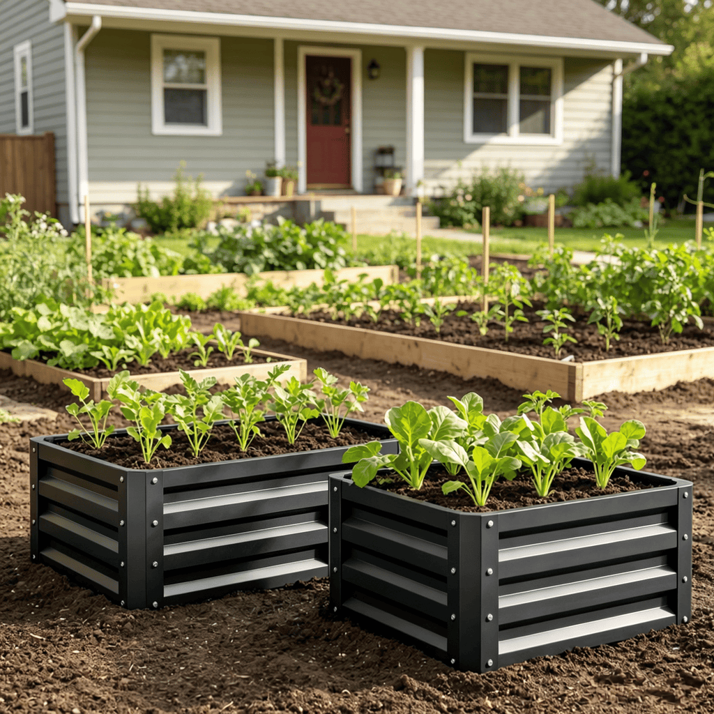 2pc 23.5-Inch Dark Gray Elevated Herb And Vegetable Planting Box Kit with Versatile Uses for Garden Or Patio