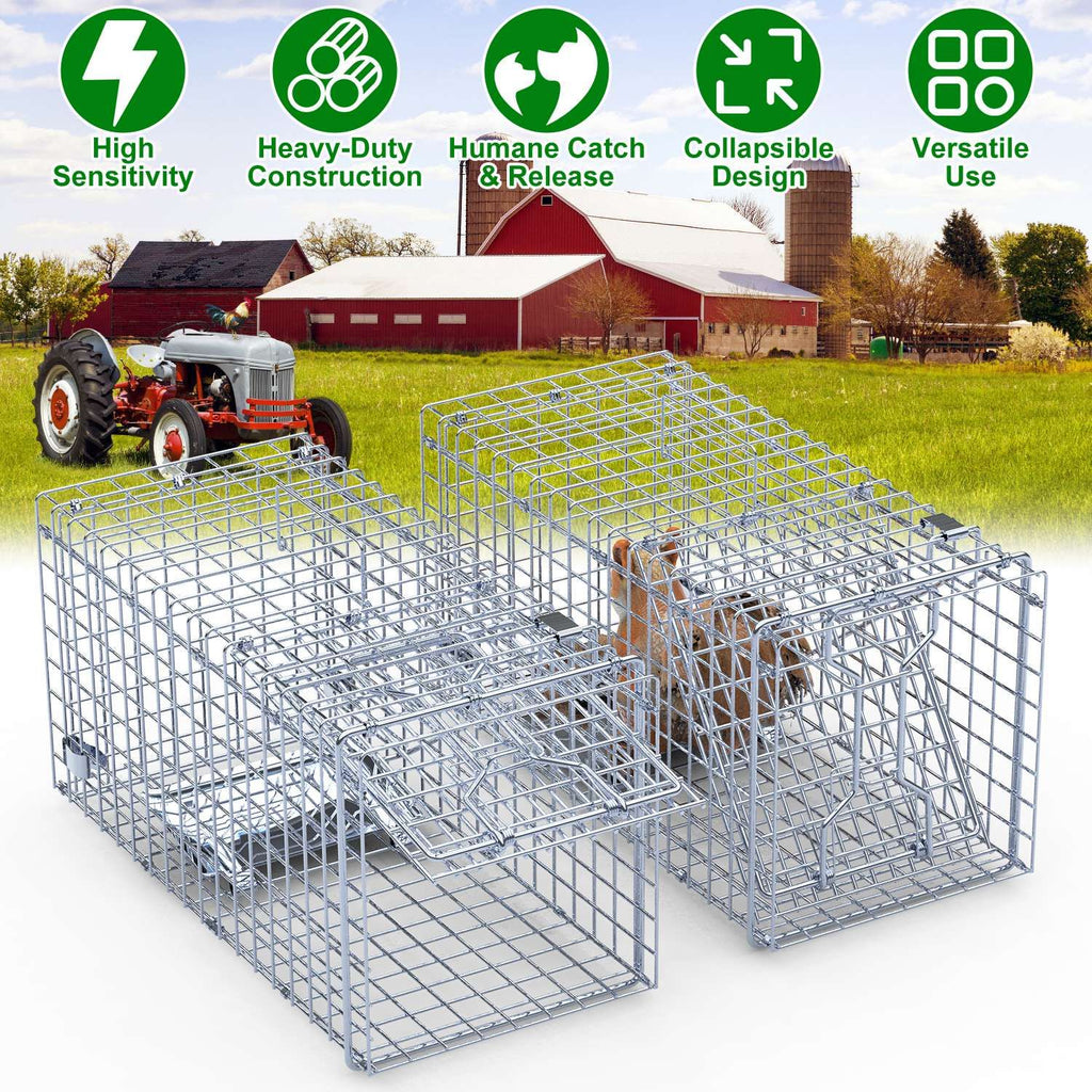 2Pcs 18x8x10In Humane Single Door Live Animal Trap Collapsible Galvanized Iron Animal Cage Catch And Release for Small Squirrel Raccoon Feral Cat Weasel Armadillo Opossum