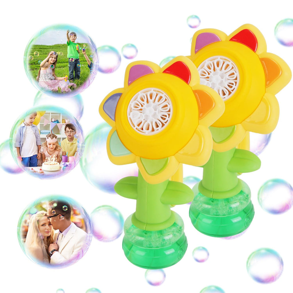 2Pcs Bubble Machines With Lights For Kids Rechargeable Dancing Sunflower Bubble Maker For 4-8Years Old Toddlers Outdoor Summer Play Toy Party Birthday Gift