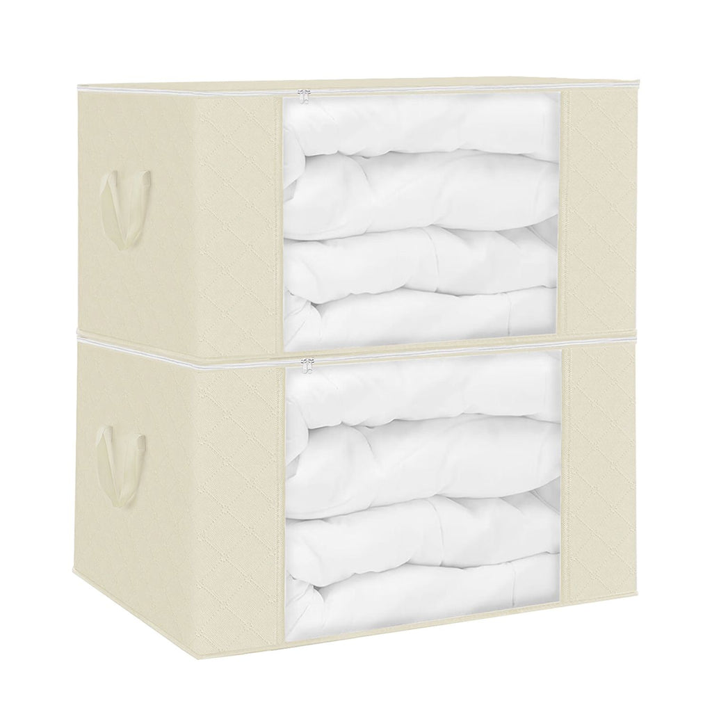 2Pcs Clothes Storage Bag 90L Large Capacity Foldable Closet Organizer w/ Thick Fabric Clear Window Dual-Zipper